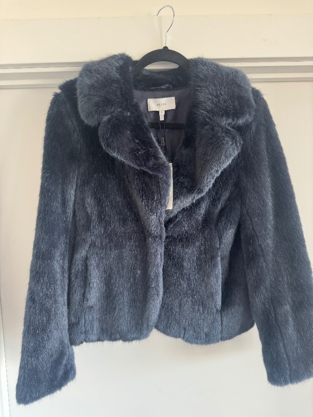 Reiss Faux Fur Coat Blue NEW!